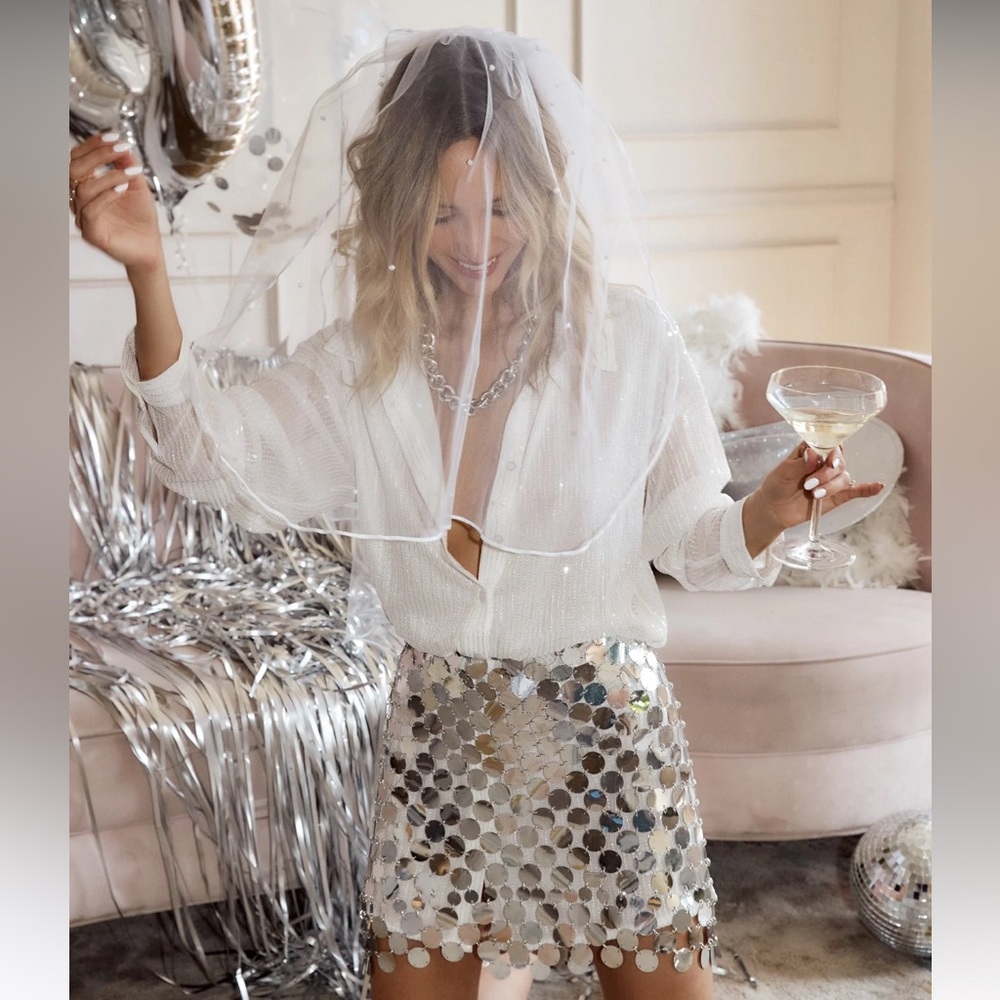12th Tribe sequin white mini dress and disco skirt